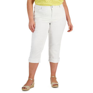 Style & Co Women's Curvy Cuffed White Capri Jeans NWT